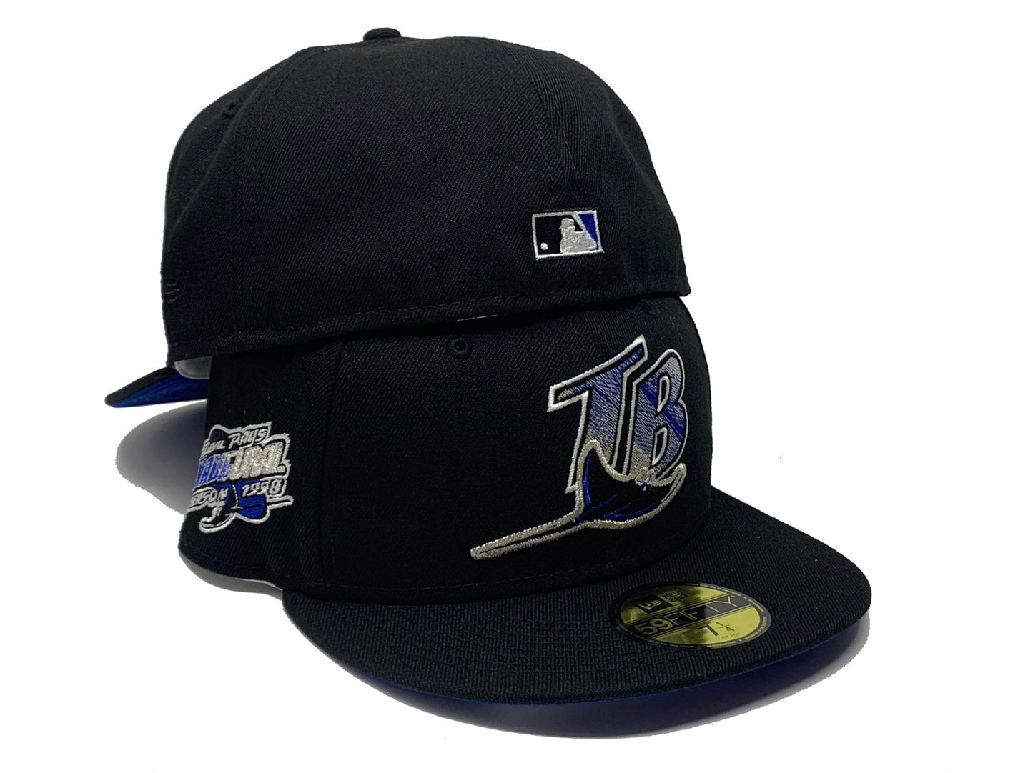 TAMPA BAY RAYS 1998 INAUGURAL SEASON BLACK ROYAL BLUE BRIM NEW ERA FITTED HAT