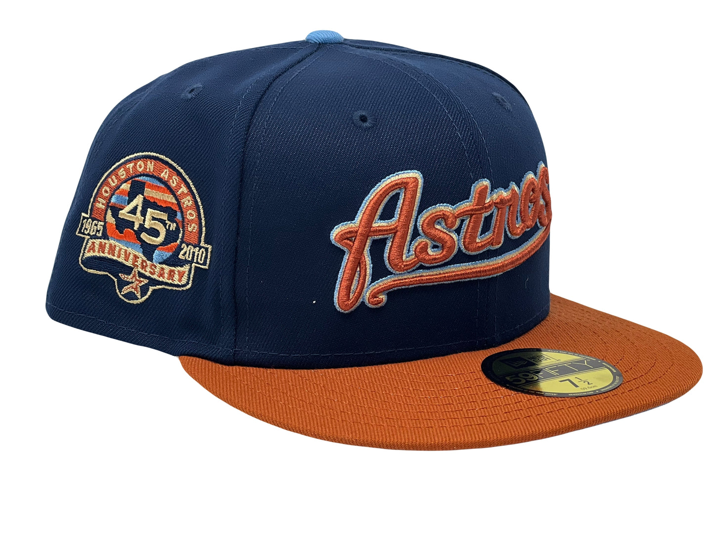 HOUSTON ASTROS 45TH ANNIVERSARY NAVY RUST ORANGE VISOR SKY BLUE BRIM NEW ERA FITTED HAT