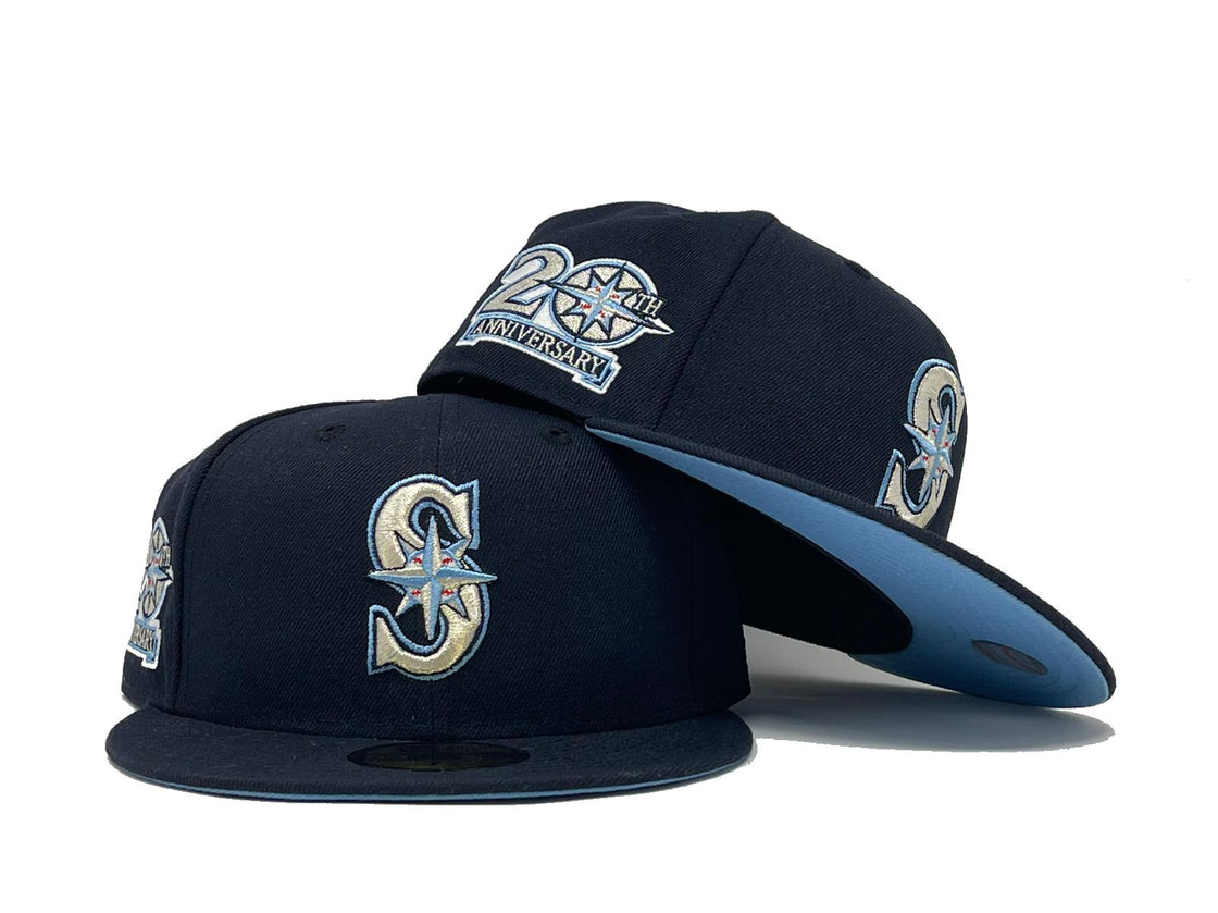 SEATTLE MARINERS 20TH ANNIVERSARY NAVY ICY BRIM NEW ERA FITTED HAT