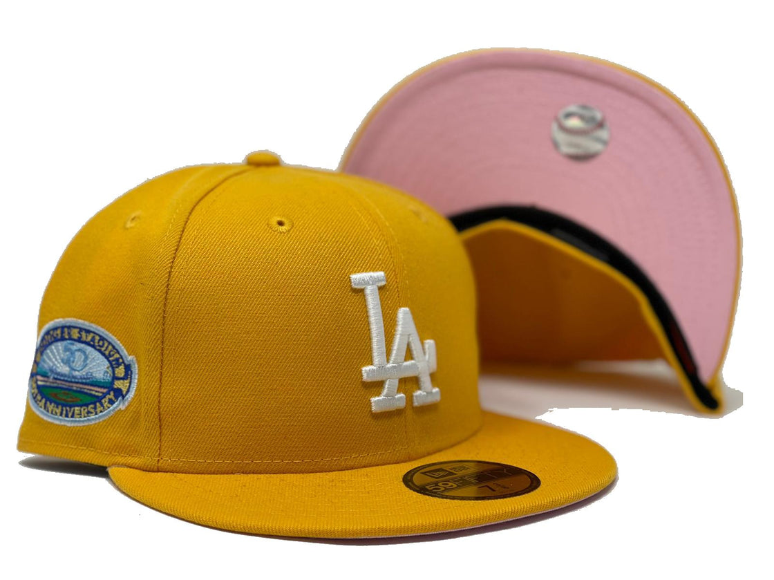 LOS ANGELES DODGERS 50TH ANNIVERSARY TAXI YELLOW PINK BRIM NEW ERA FITTED HAT