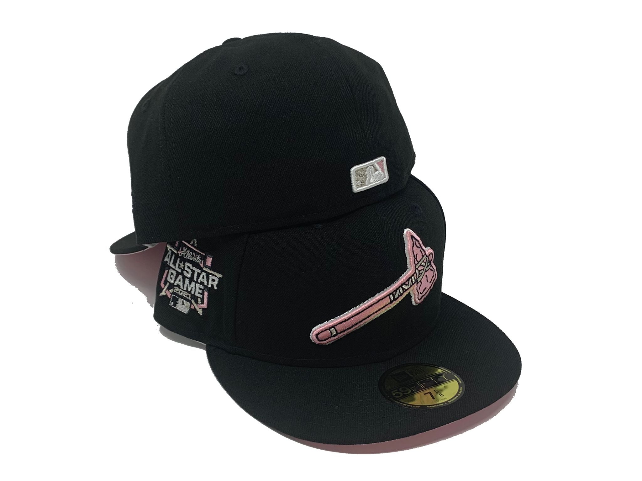 Atlanta Braves 47 Brand Ballpark Clean Up Dad Hat All Black/Pink