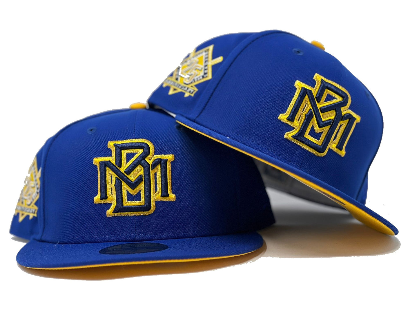 MILWAUKEE BREWERS 25TH ANNIVERSARY LIGHT ROYAL YELLOW BRIM NEW ERA FITTED HAT