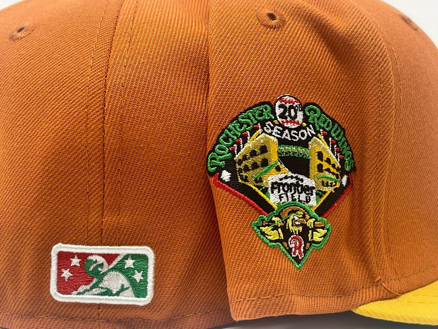 Rochester red wings 20th anniversary minor league green brim new era fitted hat
