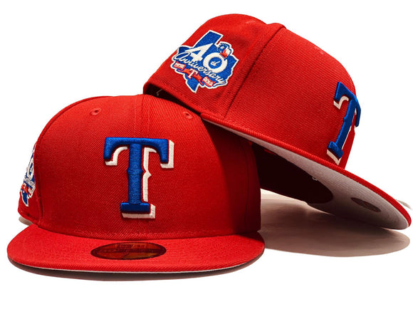 TEXAS RANAGERS 40TH ANNIVERSARY RED GRAY BRIM NEW ERA FITTED HAT