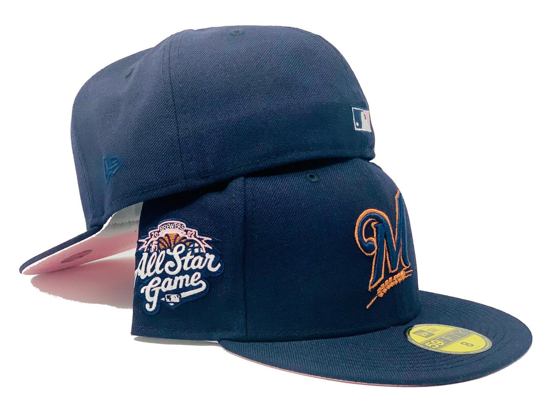 MILWAUKEE BREWERS 2002 ALL STAR GAME NAVY PINK BRIM NEW ERA FITTED HAT