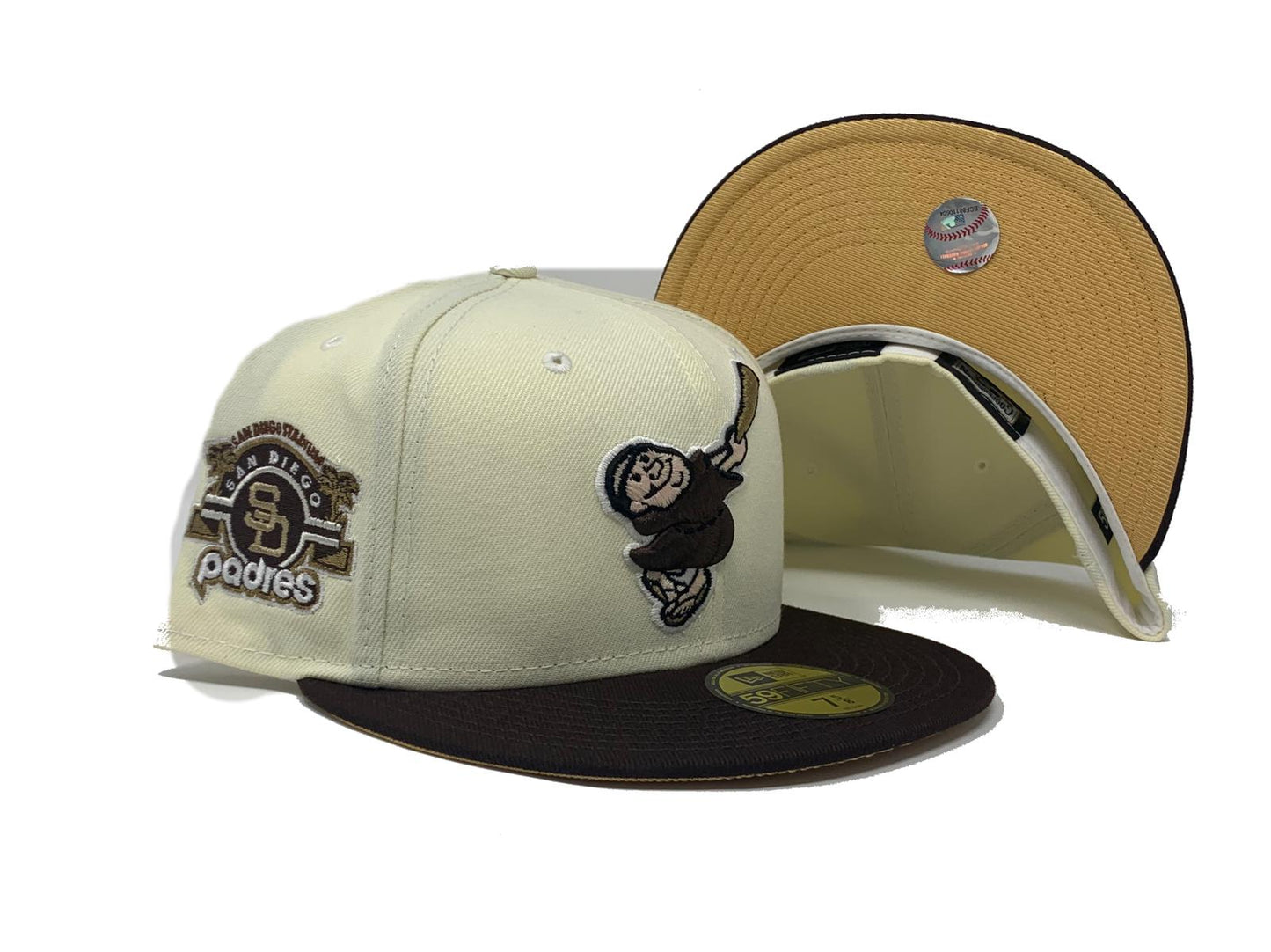 SAN DIEGO PADRESS OFF WHITE METALLIC GOLD BRIM NEW ERA FITTED HAT