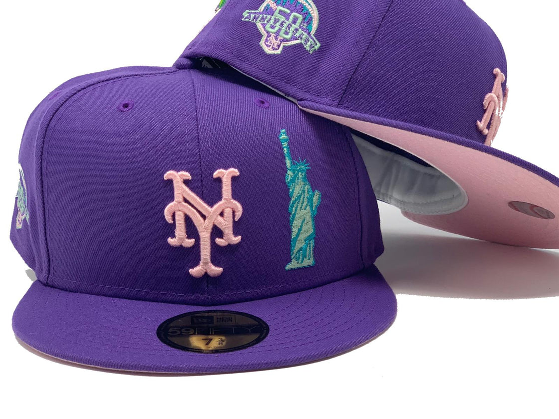 NEW YORK METS 50TH ANNIVERSARY LIGHT PURPLE PINK BRIM NEW ERA FITTED HAT