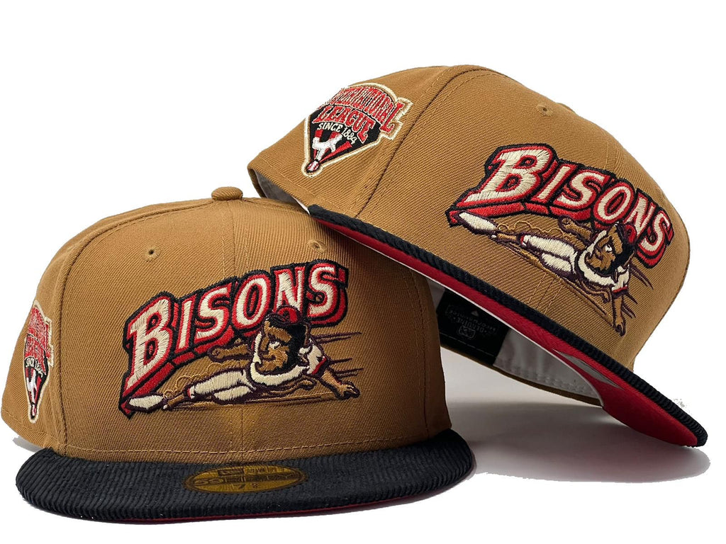BUFALLO BISONS INTERNATIONAL LEAGUE CORDUROY VISOR RED BRIM NEW ERA FITTED HAT