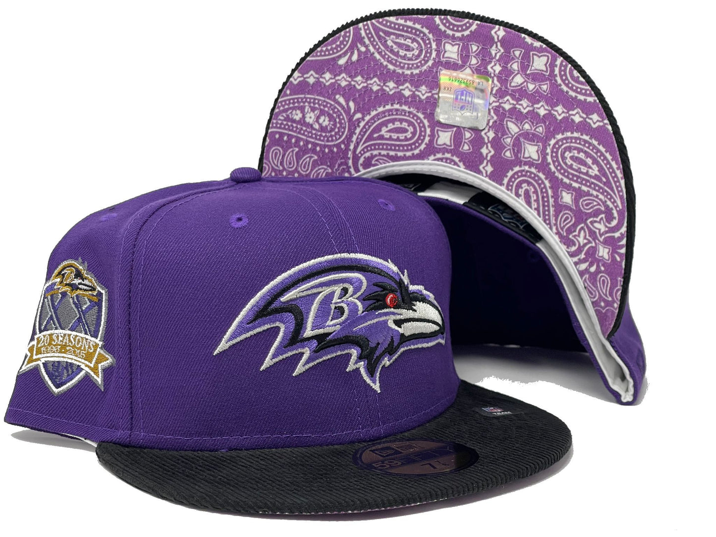 BALTIMORE RAVENS 20TH ANNIVERSARY "THURSDAY NIGHT FOOTBALL PAISLEY BRIM" COLLECTION" LIGHT PURPLE PAISLEY BRIM NEW ERA FITTED HAT