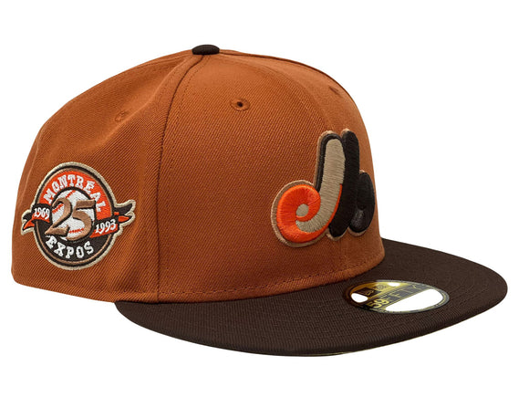MONTREAL EXPOS 25TH ANNIVERSARY RUST ORANGE BROWN VISOR VEGAS GOLD BRIM NEW ERA FITTED HAT