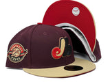 MONTREAL EXPOS 25TH ANNIVERSARY MAROON VEGAS GOLD VISOR RED BRIM NEW ERA FITTED HAT