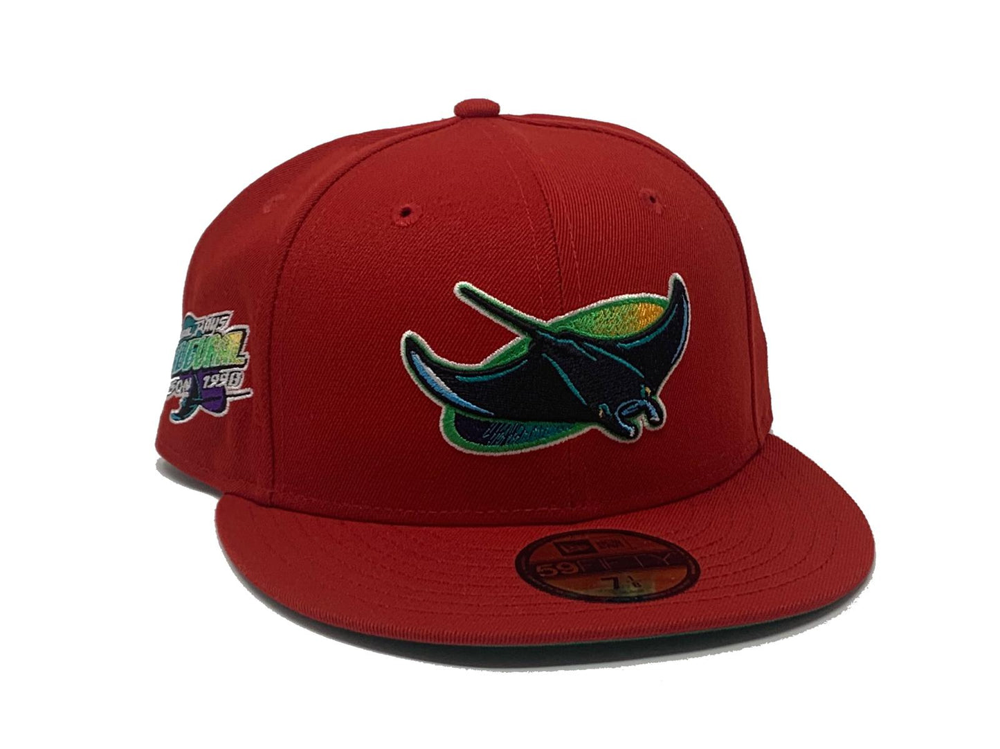 TAMPA BAY DEVIL RAYS 1998 INAUGURAL SEASON RED GREEN BRIM NEW ERA FITTED HAT