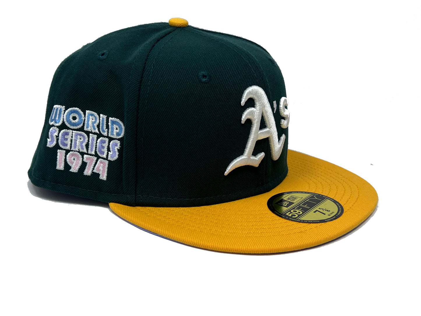 OAKLAND ATHLETICS 1974 WORLD SERIES POP SWEAT LAVENDER BRIM NEW ERA FITTED HAT