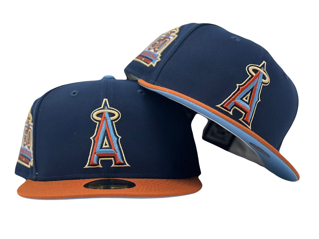 Anahiem Angels 50th Anniversary Navy Rust Orange Visor Sky Blue Brim New Era Fitted Hat