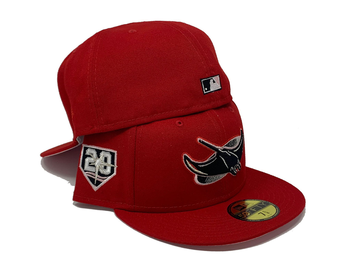 TAMPA BAY DEVIL RAYS 20TH ANNIVERSARY "STRAWBERRY REFRESHER" RED PINK BRIM NEW ERA FITTED HAT