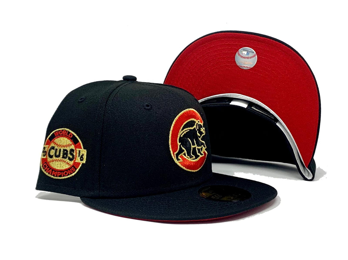 CHICAGO CUBS 2016 WORLD SERIES CHAMPIONS BLACK RED BRIM NEW ERA FITTED HAT