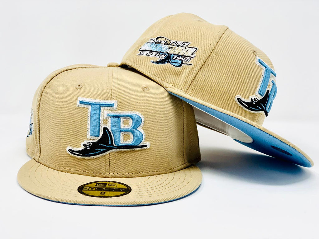 TAMPA BAY DEVIL RAYS 1998 INAUGURAL SEASON TAN ICY BRIM NEW ERA FITTED HAT