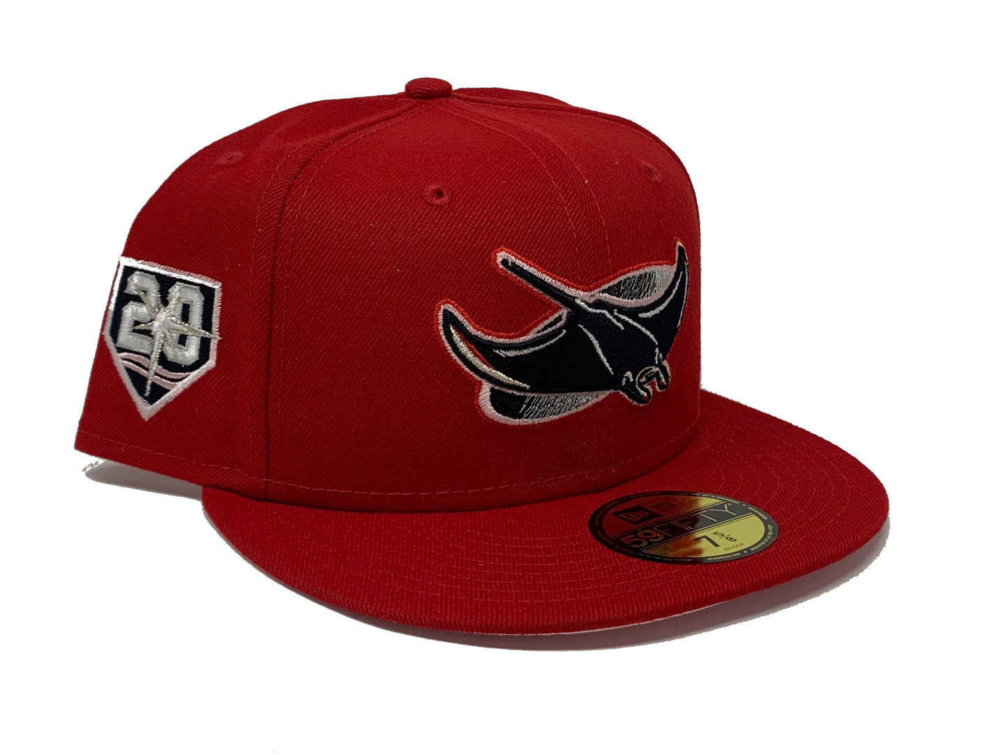 TAMPA BAY DEVIL RAYS 20TH ANNIVERSARY "STRAWBERRY REFRESHER" RED PINK BRIM NEW ERA FITTED HAT