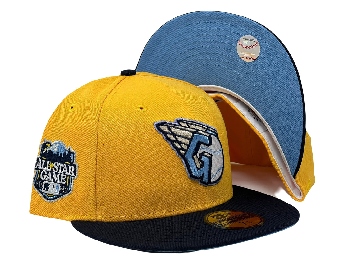 Cleveland guardians 2023 all star game taxi yellow navy visor icy brim new era fitted hat