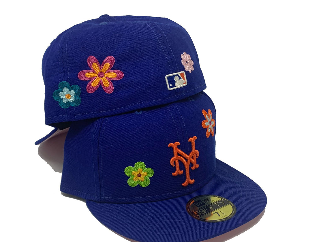NEW YORK METS ROYAL FLOWER PATTERN PINK BRIM NEW ERA FITTED HAT