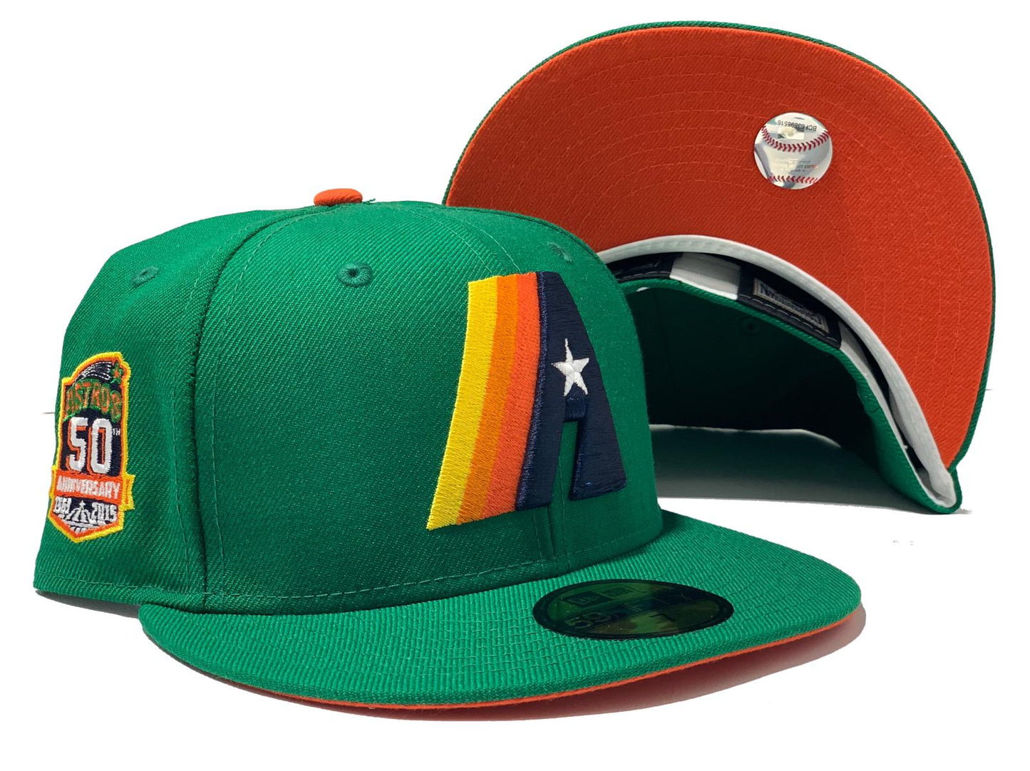 HOUSTON ASTRO 50TH ANNIVERSARY LIGHT GREEN ORANGE BRIM NEW ERA FITTED HAT