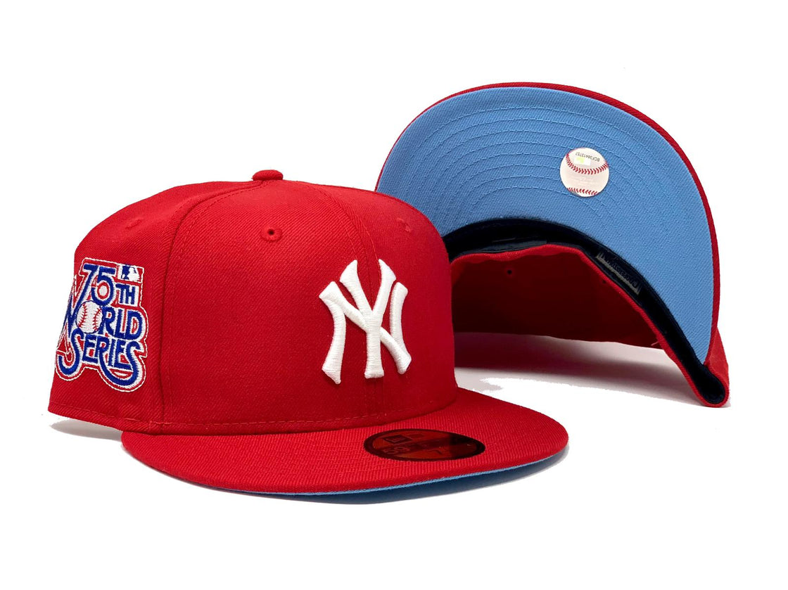 NEW YORK YANKEES 75TH WORLD SERIES RED ICY BRIM NEW ERA FITTED HAT