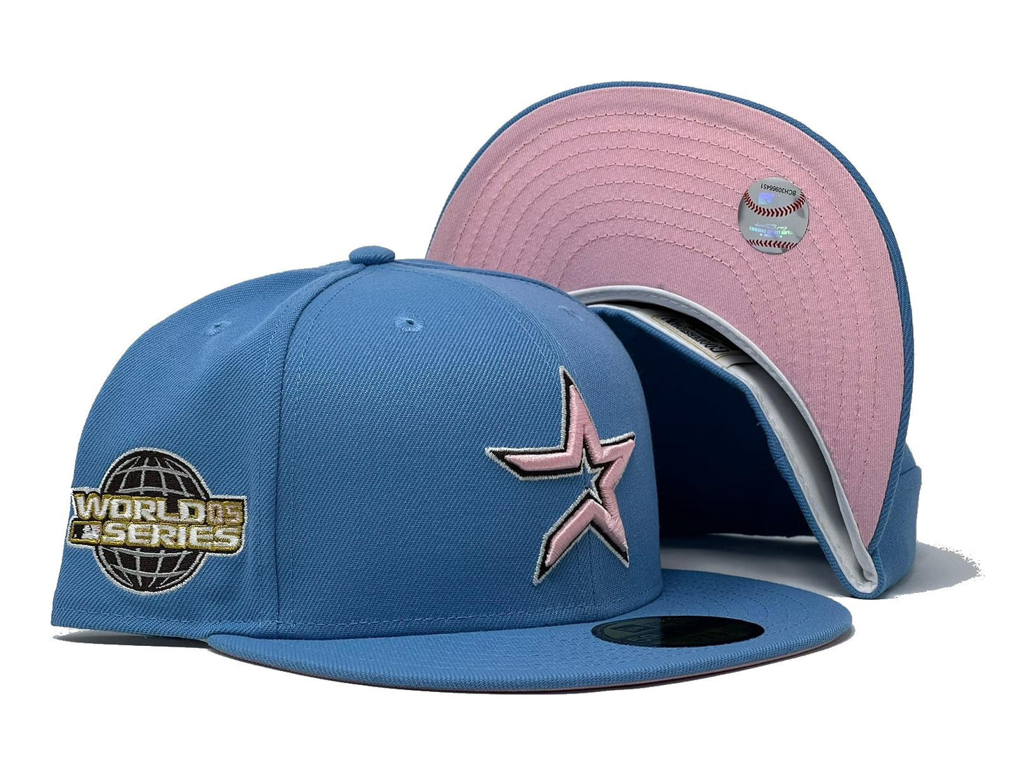 HOUSTON ASTROS 2005 WORLD SERIES SKY BLUE PINK BRIM NEW ERA FITTED HAT