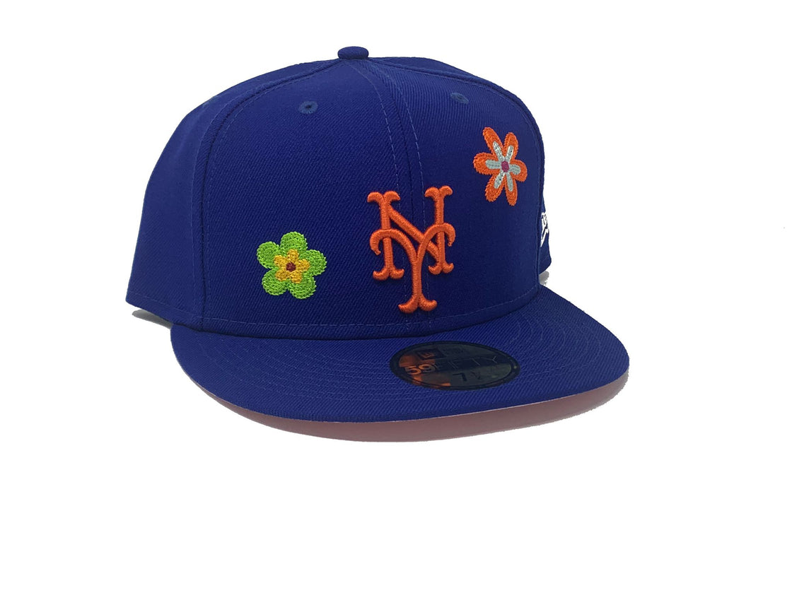 NEW YORK METS ROYAL FLOWER PATTERN PINK BRIM NEW ERA FITTED HAT