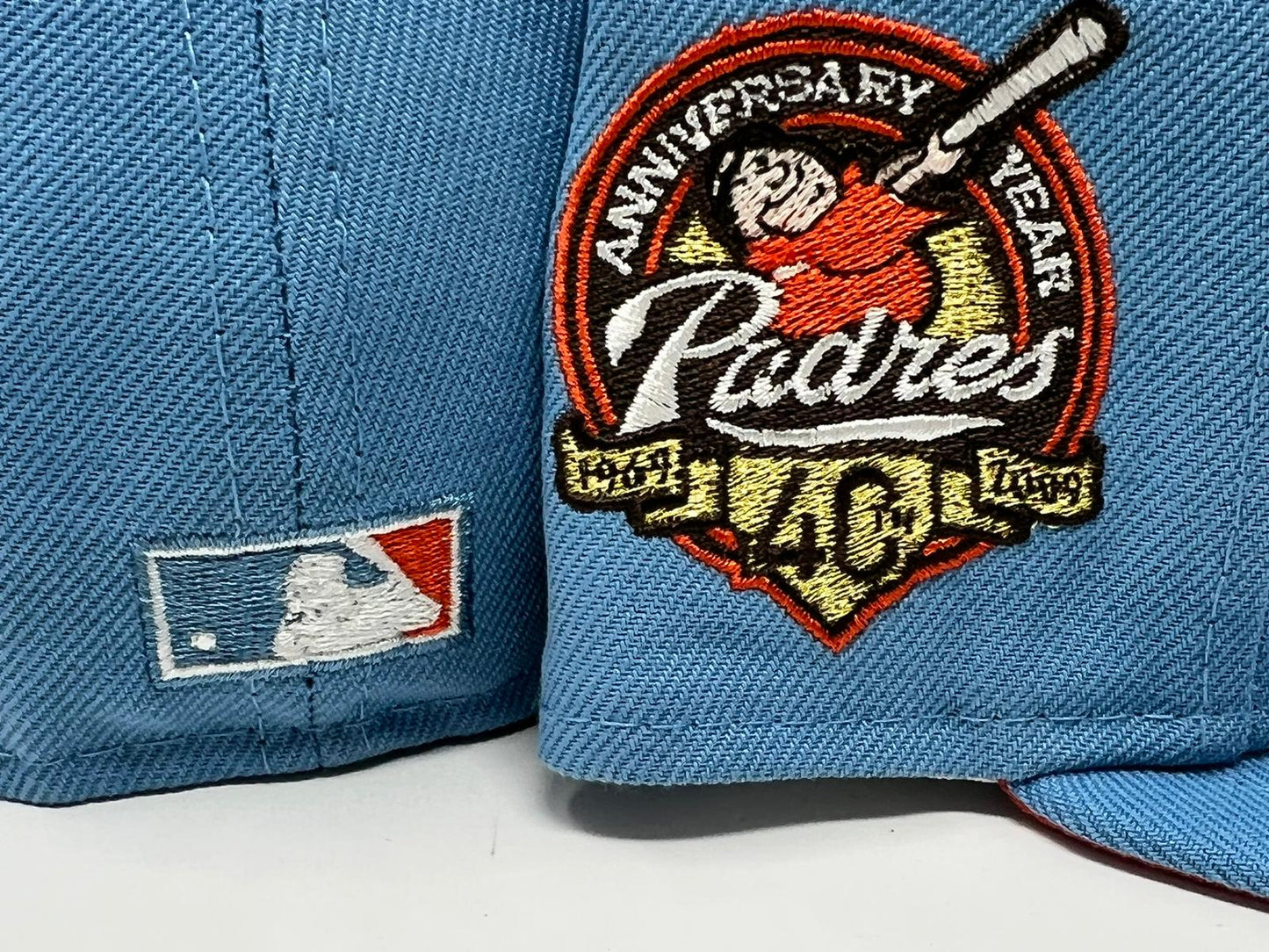 SAN DIEGO PADRES 40TH ANIIVERSARY SKY BLUE ORANGE  BRIM NEW ERA FITTED HAT