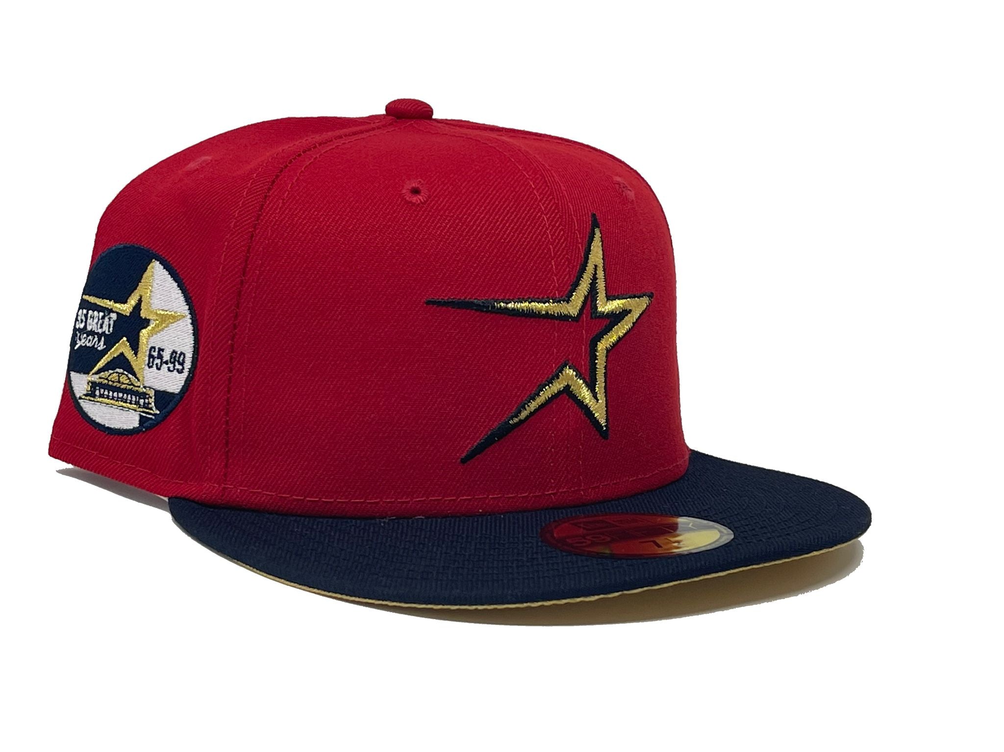 Houston Astros 35 Great Years New Era 59FIFTY Fitted Hat (Stone Black Red Under BRIM) 7 3/4