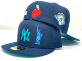 NEW YORK YANKEES STATUE OF LIBERTY 100TH ANNIVERSARY "CONTINENTAL AIRLINES" COLORWAY LIGHT NAVY AQUA BRIM NEW ERA FITTED HAT NEW ERA FITTED HAT