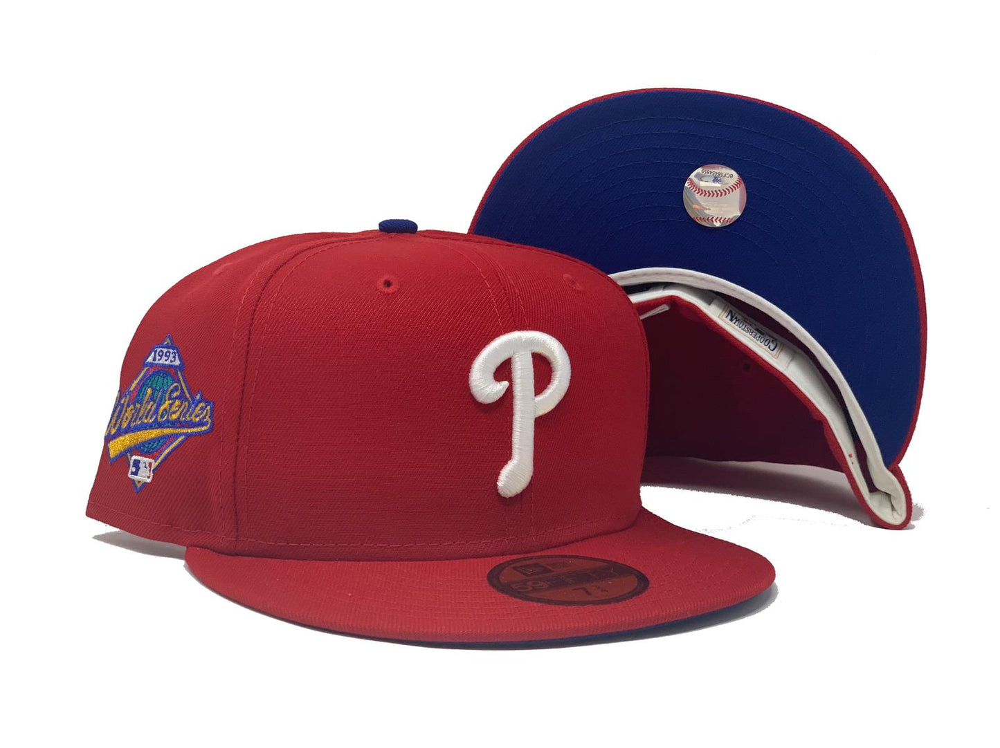 PHILADELPHIA PHILLIES 1993 WORLD SERIES RED ROYAL BLUE BRIM NEW ERA FITTED HAT