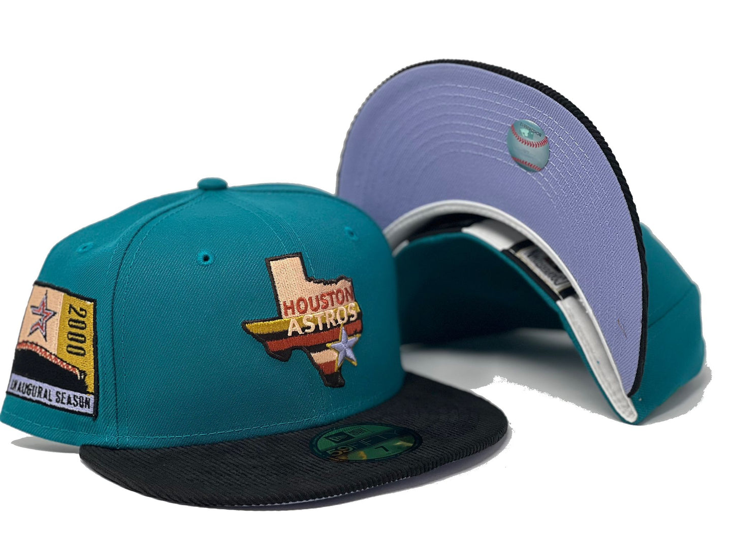HOUSTON ASTROS 2000 INAUGURAL SEASON CORDUROY VISOR LAVENDER BRIM NEW ERA FITTED HAT