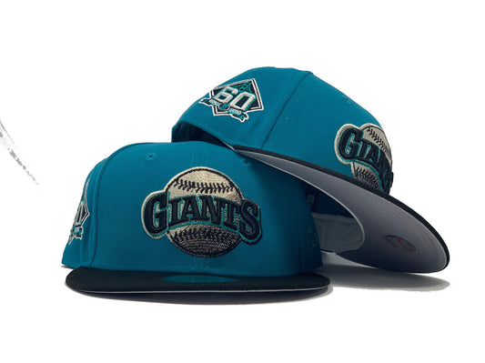 SAN FRANCISCO GIANTS 60TH ANNIVERSARY "NHL CROSS OVER" AQUA  GRAY BRIM NEW ERA FITTED HAT