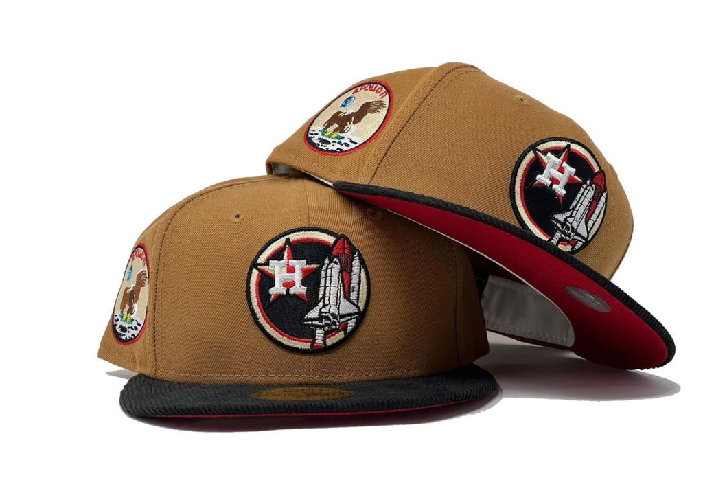 HOUSTON ASTROS APOLLO 11 BLACK CORDUROY VISOR RED BRIM NEW ERA FITTED HAT