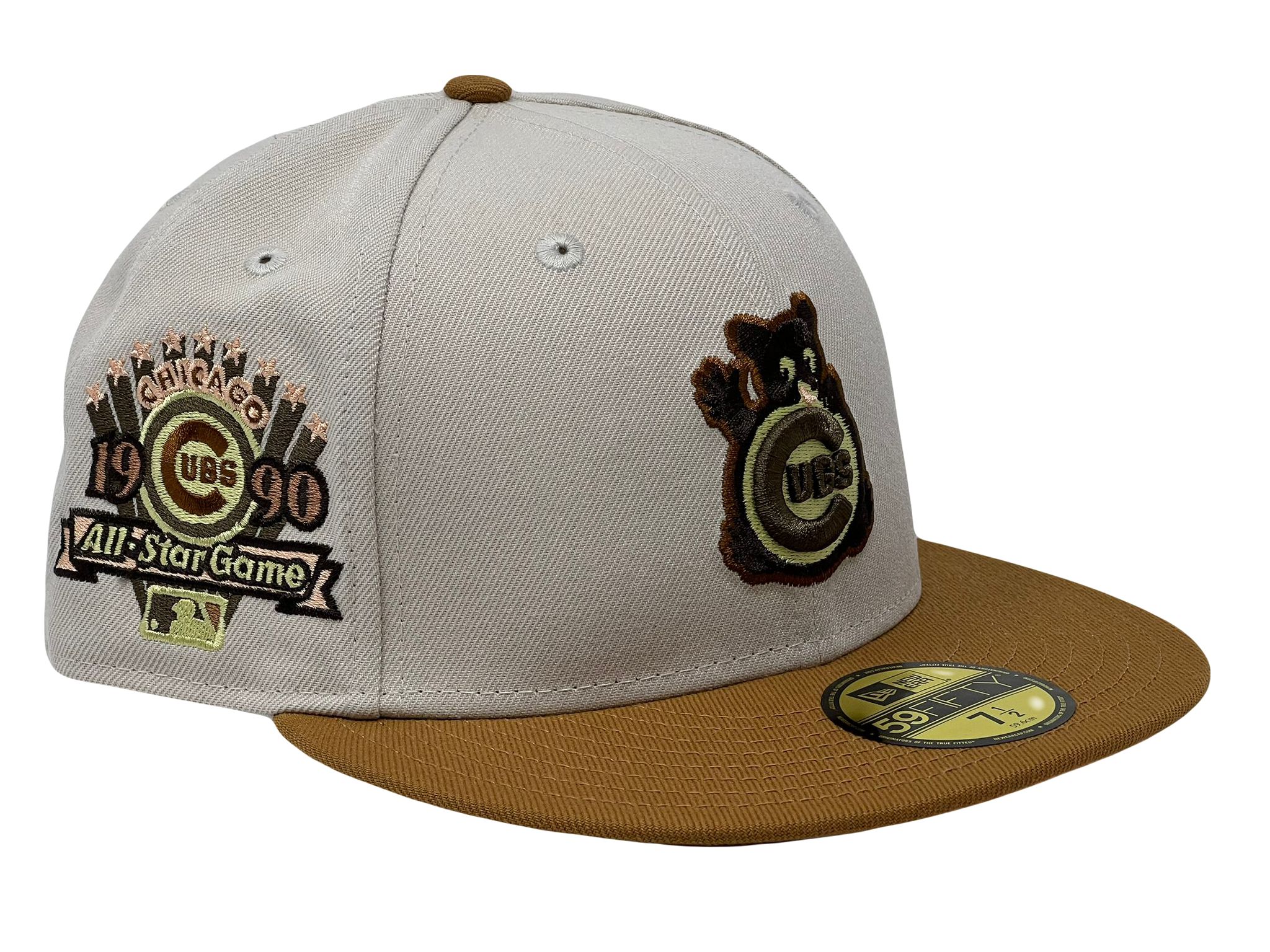 CHICAGO CUBS 1990 ALL STAR GAME STONE LIGHT BRONZE VISOR PEACH BRIM NEW ERA  FITTED HAT