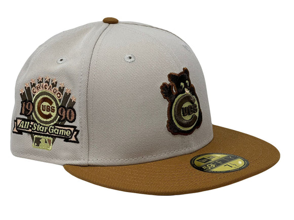 CHICAGO CUBS 1990 ALL STAR GAME STONE LIGHT BRONZE VISOR PEACH BRIM NEW ERA FITTED HAT