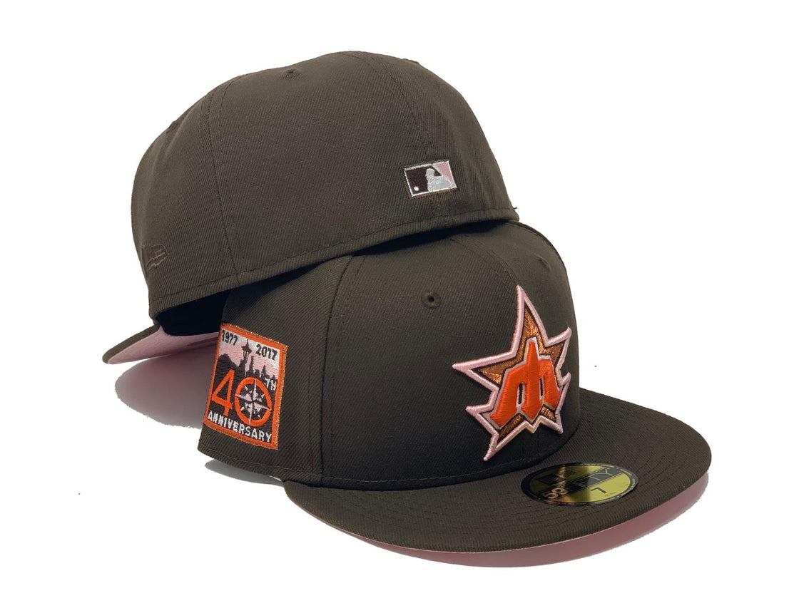 SEATTLE MARINERS 40TH ANNIVERSARY WALNUT PINK BRIM NEW ERA FITTED HAT