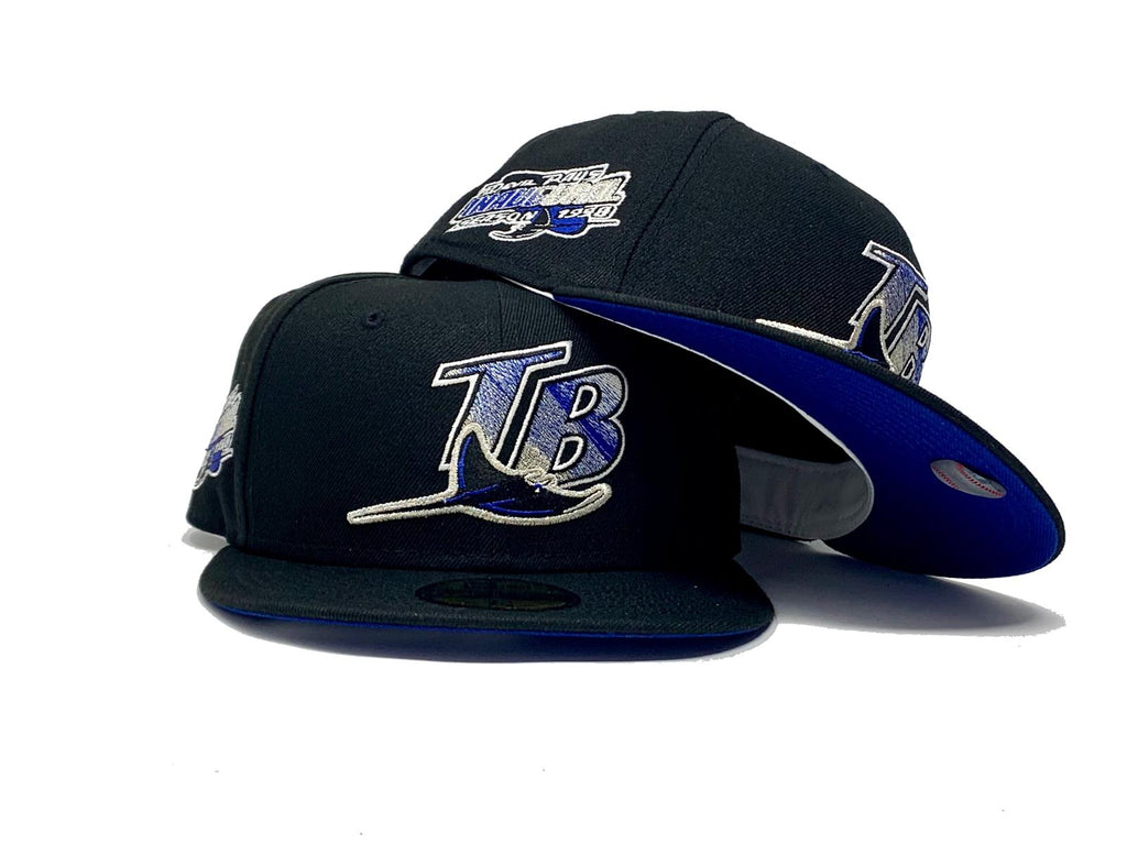 TAMPA BAY RAYS 1998 INAUGURAL SEASON BLACK ROYAL BLUE BRIM NEW ERA FITTED HAT