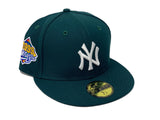 NEW YORK YANKEES 1999 WORLD SERIES DARK GREEN GRAY BRIM NEW ERA FITTED HAT