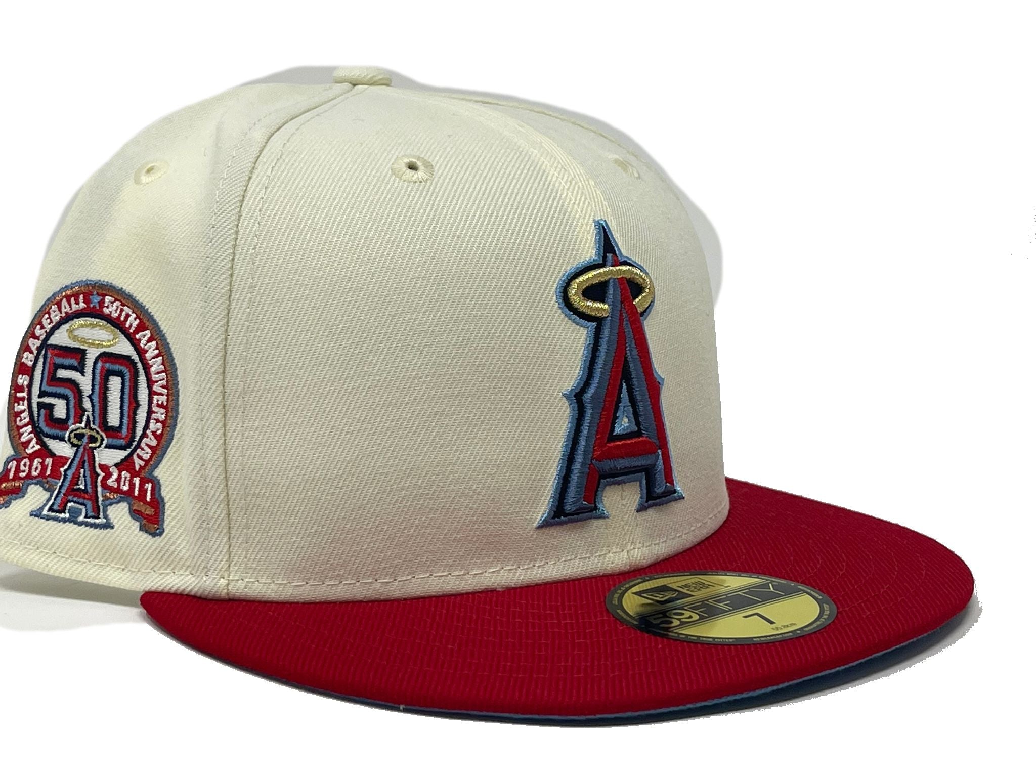 LOS ANGELES ANGELS 50TH ANNIVERSARY BLACK ICY BRIM NEW ERA FITTED HAT –  Sports World 165