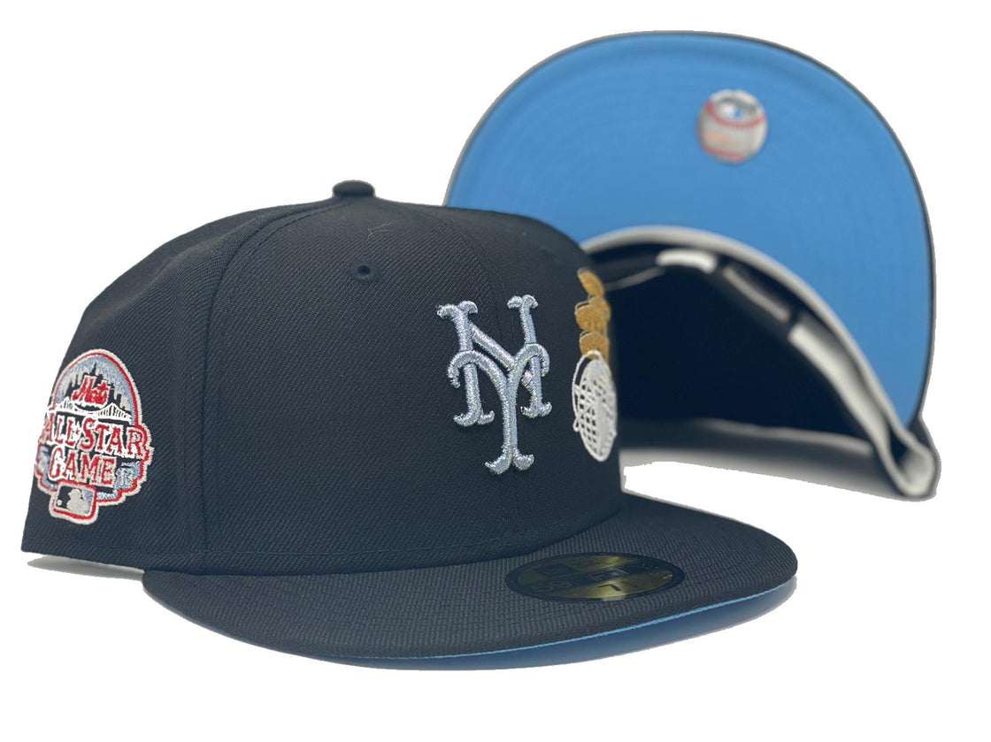 NEW YORK METS 2013 ALL STAR GAME CORONA PARK GLOBE LOGO BLACK ICY BRIM NEW ERA FITTED HAT