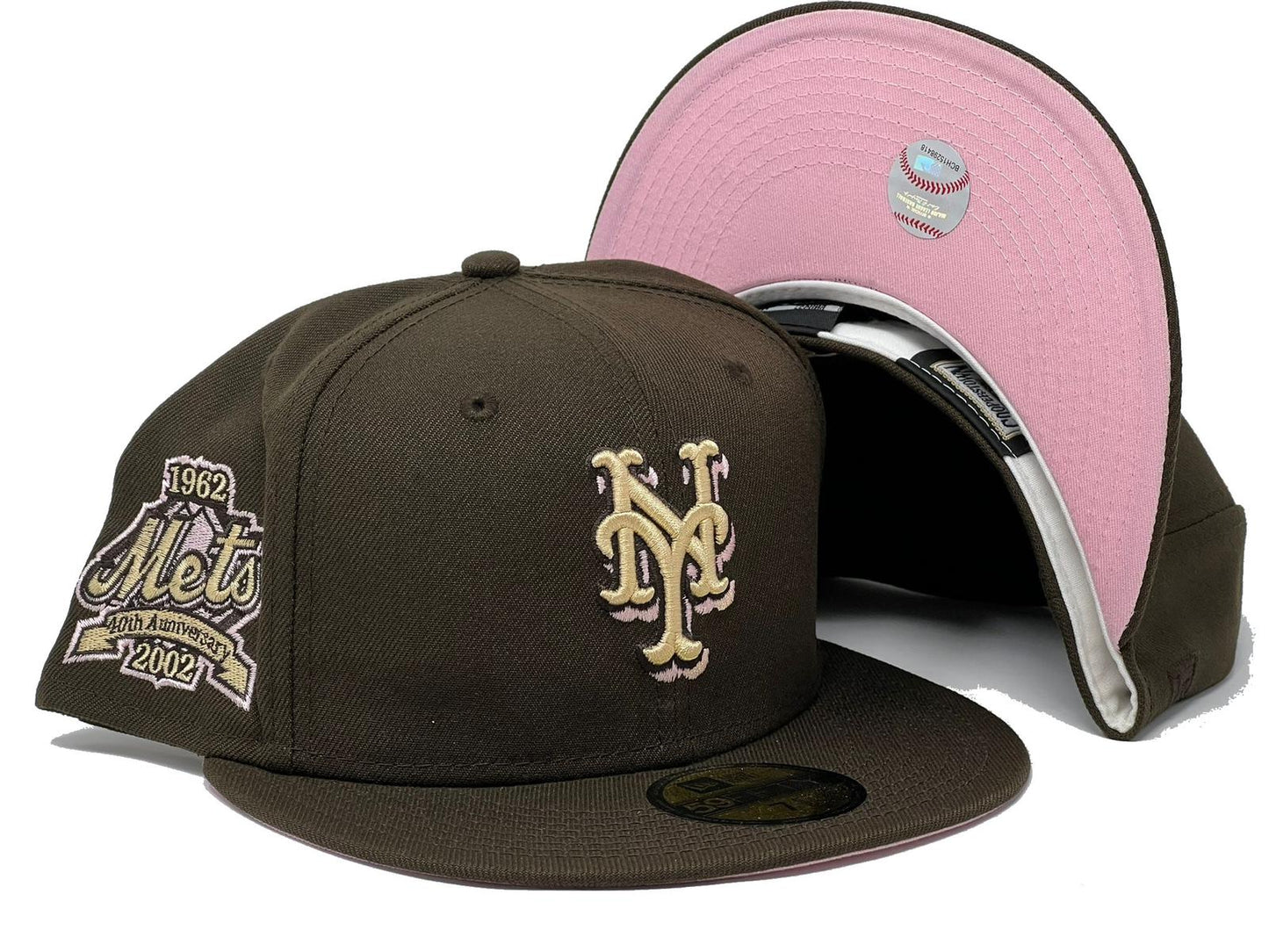 NEW YOEK METS 40TH ANNIVERSARY BROWN PINK BRIM NEW ERA FITTED HAT