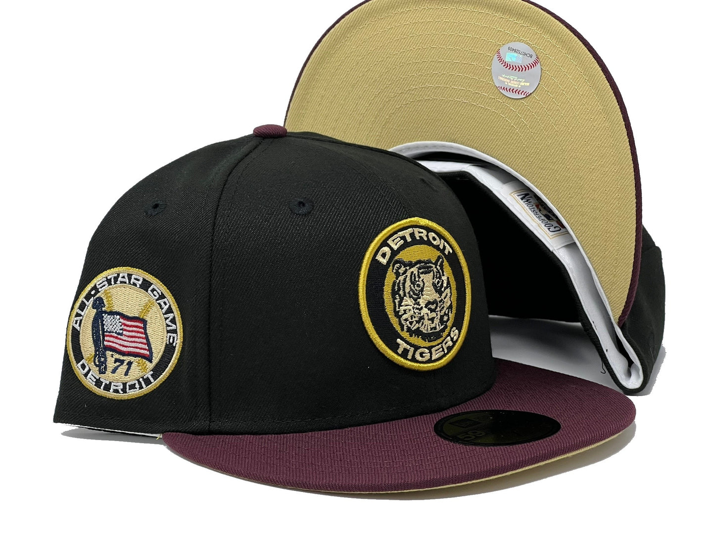 Detroit Tigers 1971 All Star Game Black Maroon Visor Vegas Gold Brim New Era Fitted Hat