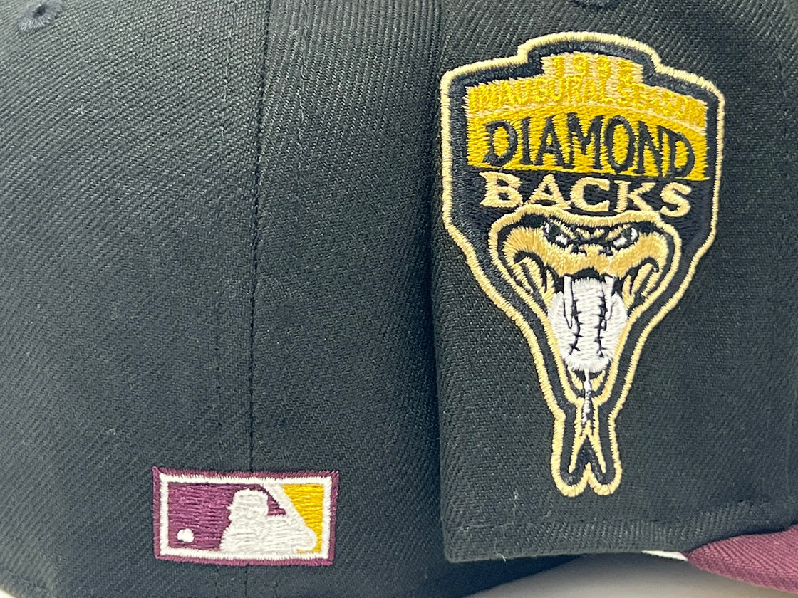 Arizona Diamondbacks 1998 Inaugural Season Black Maroon Visor Vegas Gold Brim New Era Fitted Hat