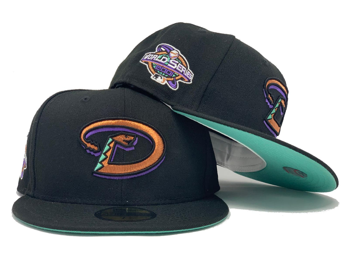 ARIZONA DIAMONDBACKS 2001 WORLD SERIES BLACK MINT GREEN BRIM NEW ERA FITTED HAT