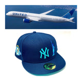 NEW YORK YANKEES STATUE OF LIBERTY 100TH ANNIVERSARY "CONTINENTAL AIRLINES" COLORWAY LIGHT NAVY AQUA BRIM NEW ERA FITTED HAT NEW ERA FITTED HAT