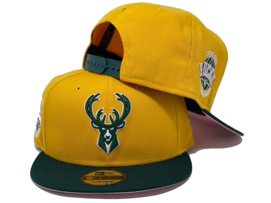 MILWAUKEE BUCKS 1X CHAMPIONSHIP PINK BRIM NEW ERA SNAPBACK HAT