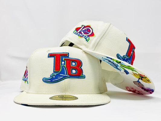 TAMPA BAY RAYS 10TH SEASON CHROME FLORAL PRINT NEW ERA FITTED HAT