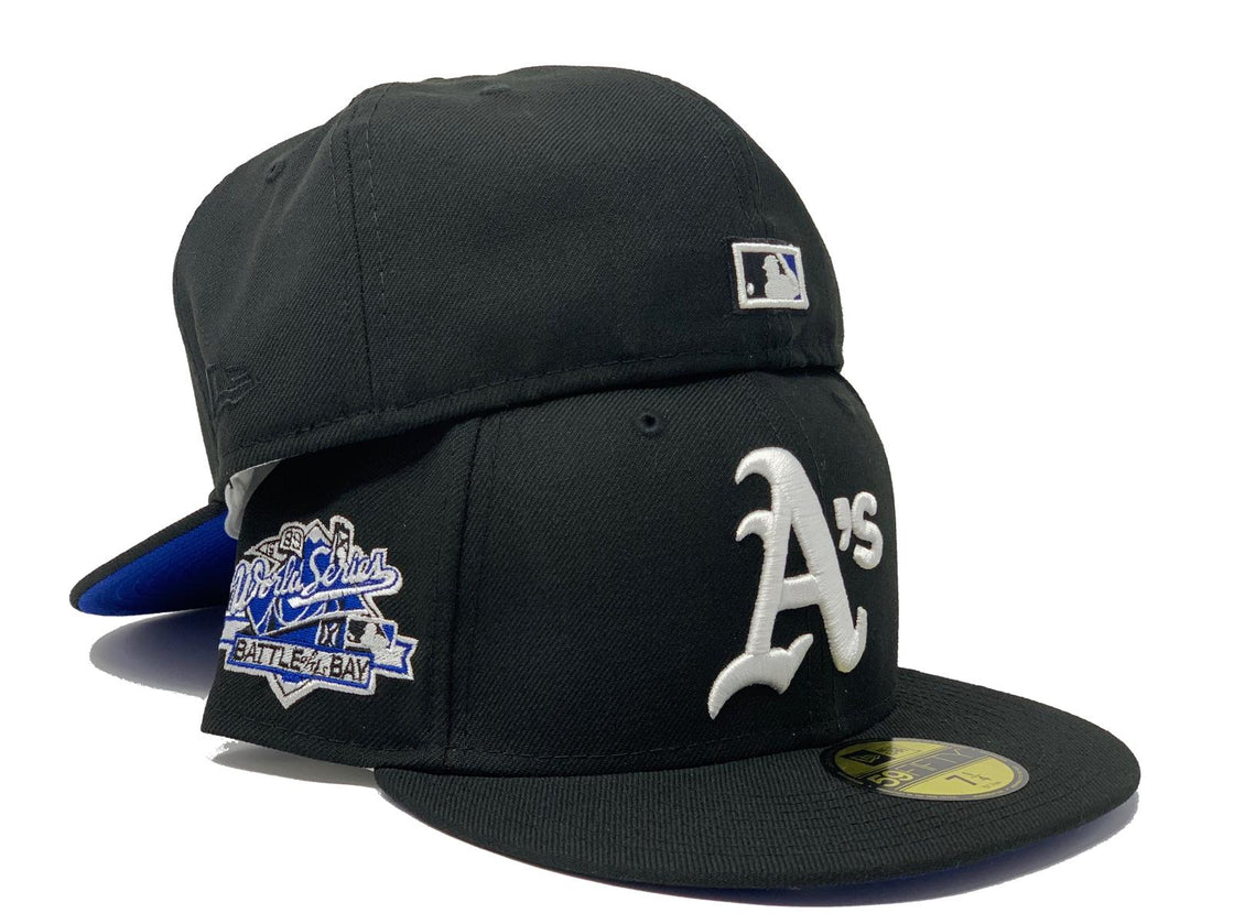 OAKLAND ATHLETICS 1989 BATTLE OF THE BAY BLACK ROYAL BRIM NEW ERA FITTED HAT